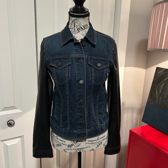 Ann Taylor Faux Leather Denim Jean Jacket NWOT XS - Picture 1 of 15